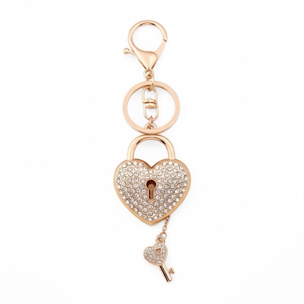 Heart Shaped Lock Keychain with Rhinestone - Picture 2 of 5